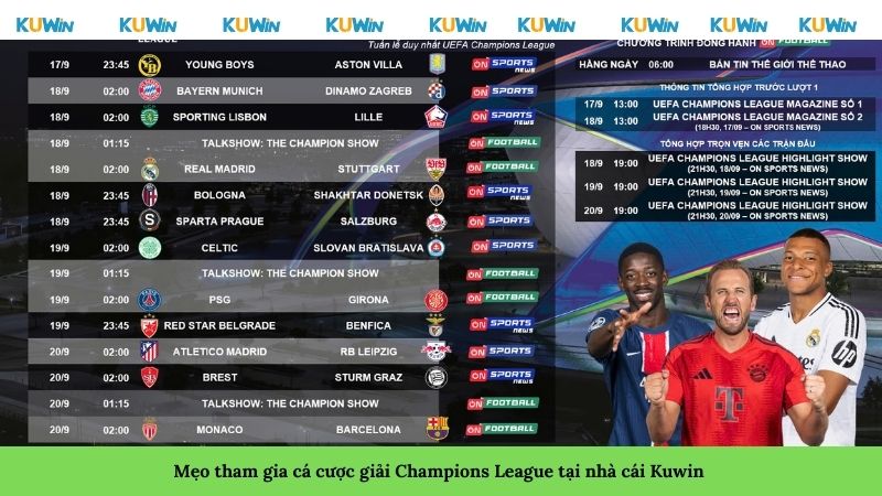 Mẹo tham gia cá cược giải Champions League tại nhà cái Kuwin