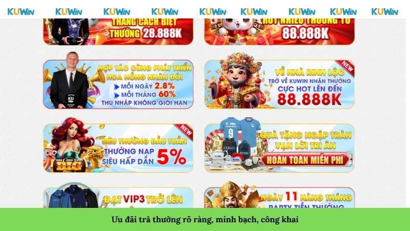 Ưu đãi trả thưởng rõ ràng, minh bạch, công khai